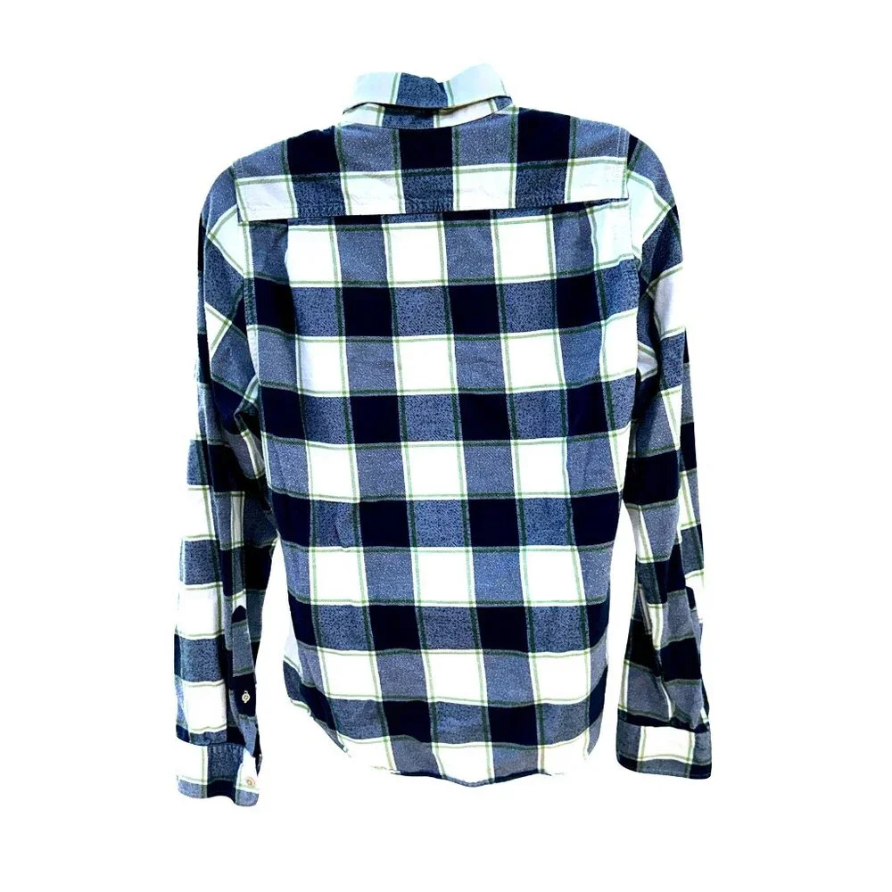 Abercrombie Fitch Large Muscle Button Up Plaid Shirt Green Navy White Cotton Men - Picture 5 of 10